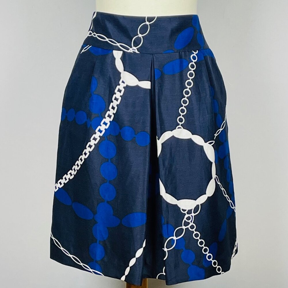 Vtg Y2K Talbots Silk Linen A Line Skirt Sz 2P Navy Old Money Preppy Equestrian